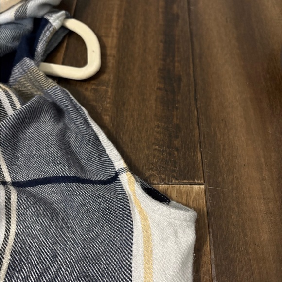 Plaid Open Front Shawl Navy White Plaid Frayed Hem Cardigan Fall Winter Y2K - Picture 5 of 8